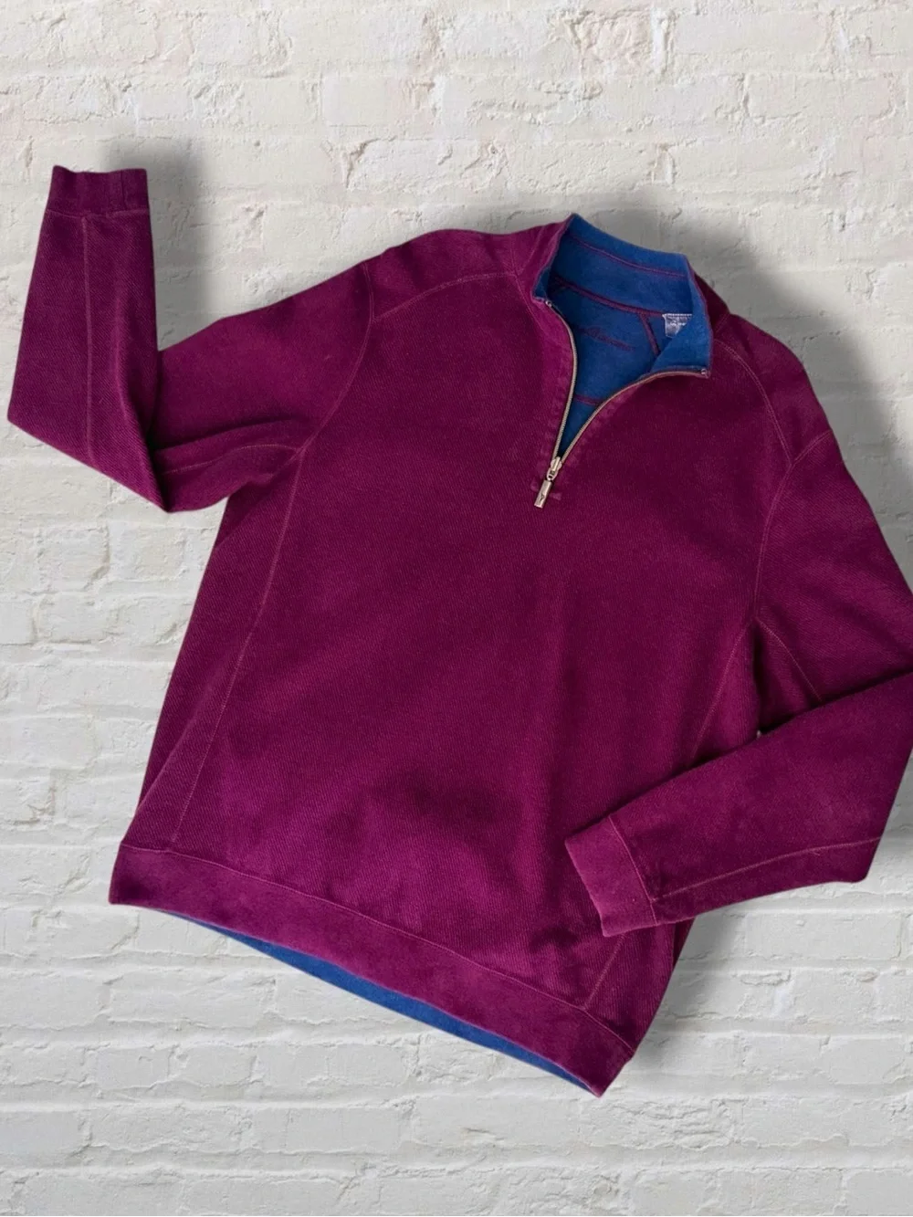 Tommy Bahama Flipshore Reversible Quarter Zip Men’s Large Blue Burgundy